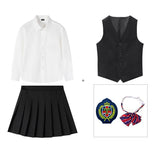 Mqtime Kid Korean Japanese School Uniform for Boy Girl White Shirt Navy Skirt Pants Waistcoat Vest Tie Clothes Set Student Outfit Suit