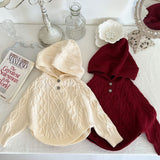 Mqtime Autumn and winter new girls cute hooded knitted sweater baby fashion embroidered shawl cape knitted pullover top