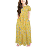 Mqtime Summer Floral Kids Clothes Girls Casual Elegant Children Dresses For Teens Party Fairy Princess Sundress Europe and America