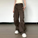 Mqtime Summer Vintage Loose Cargo Pants Women Fashion High Waist Wide Trousers Streetwear 2023 New Full Length Casaul Pants Pocket