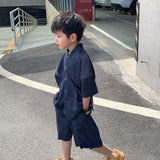 Mqtime 2023 Korea Teenagers Boy Kid Ribbed Loose Clothes Set Shirt+Shorts 2PCS Summer Child Clothing Set Casual Short Sleeve Baby Sets