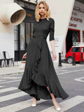 Mqtime Summer Maxi Dress Women Clothing  Birthday Party Solid Color Lace Chiffon Dresses Women's Irregular Cascading Ruffle Femme Robe