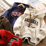 Mqtime Boys Hoodies Kids Hooded Sweatshirt Loose Letter Printed Teenager Fleece Thicken Pullover Children's Casual Clothing