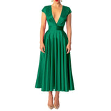 Mqtime Spring Summer Women Sexy Long Dress Elegant Party V Neck Short Sleeve Zipper Solid Bodycon Slim Maxi Green Dress 2023 New