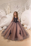 Mqtime Flower Girl Dresses for Wedding Pearl Pink Floral Tulle Luxury Princess Long Maxi Kids Bridesmaid Ball Gowns Birthday