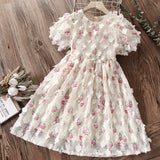 Mqtime Summer Baby Kids Elegant Flower Dresses for Girls Princess Dresses Short Sleeve Party Outfits  Children Costumes 2 4 6 7 8 Years