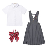 Mqtime Kid Japanese School Uniform White Shirt Gray Pleated Pinafore Dress Pants Shorts Bow Tie for Girl Boy Clothes Set Student Outfit