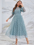 Mqtime Women Casual Elegant Maxi Dresses 2023 Summer Autumn Luxury Embroidery Mesh Turkish Cocktail Evening Party Robe Vestido