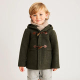 Mqtime Boys Coat Woolen Winter Greenish Brown Hooded Jacket With Horn Buttons Warm Christmas Eid Clothing British Royal Style For 2T-8T