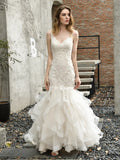 Mqtime V Neckline Mermaid Wedding Dress Spaghetti Strap Backless Button Chapel Train Sleeveless New Bridal Gowns