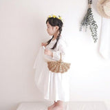 Mqtime Girls Japanese Cotton And Linen Dress Summer New Baby Girl Sailor Collar Cute Puff Sleeve Casual Loose Princess Dresses WT051