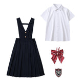 Mqtime Kid Japanese School Uniform White Shirt Navy Pleated Pinafore Dress Pants Shorts Bow Tie for Girl Boy Clothes Set Student Outfit