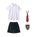 Mqtime Kid Japanese School Uniform White Shirt Navy Pleated Pinafore Dress Pants Shorts Bow Tie for Girl Boy Clothes Set Student Outfit