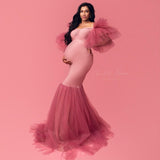 Mqtime Maternity Photoshoot Dresses Mermaid Dress Off Shoulder Tulle Lace Stretch Fabric Prom Gown Photo Shoot Pregnancy Clothes