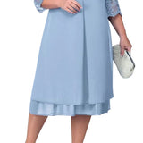 Mqtime Spring Summer Patchwork Elegant Fashion Plus Size Dress Women Three Quarter Lace Sleeves Chic Vestidos Oversized Female Clothes