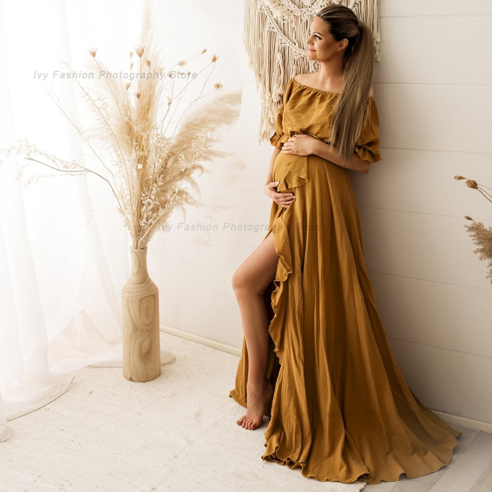 Mqtime Bohemian Pregnancy Dress Side Split Ruffle Edge Vintage Comfort mqtime Mqtime Bohemian Pregnancy Dress Side Split Ruffle Edge Vintage Comfort mqtime