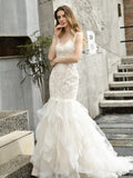 Mqtime V Neckline Mermaid Wedding Dress Spaghetti Strap Backless Button Chapel Train Sleeveless New Bridal Gowns
