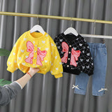 Mqtime Spring Autumn Children Baby Girl 2PCS Clothing Set Printed Butterfly Cotton Sweatshirts Jeans Pants Kids Girl Sports Suit