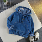 Mqtime Baby Boys Hooded Sweatshirt 2023 Spring Autumn Kids Loose Demin Coat Solid Color Tops Casual  Hoodies Clothes
