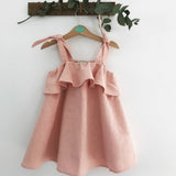 Mqtime Baby Girls Summer Dress Solid Color Cotton Linen Loose Ruffles Dresses Spaghetti Straps Casual Dress Toddler Girl Clothes