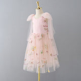 Mqtime Retail New Baby Girls Summer Fairy Embroidery Back Bow Flower Dress , Princess Kids Elegant Birthday Dresses Holiday  1-8 T