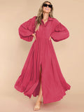 Mqtime Autumn Winter New Flowy Long Solid Colour oversized Dress For Women Long Sleeve Buttons Shirt Maxi Dresses A2743