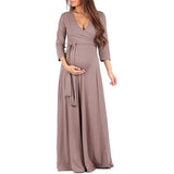 Maternity Maxi Dress Pregnancy Wrapped Ruched V Neck Dress Pregnant Photography Dress Mom Baby Shower Dress Woman Party Dress