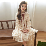 Mqtime  Teenage Girls Princess Dress Spring Autumn Beige Lace Dresses for Kids Clothes Children Costume 10 12 13 Years Long Sleeve Dress