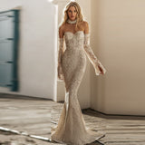 Mqtime  Wedding Dress Sweetheart Long Sleeve Lace Mermaid Bride Gown  vestido de noiva свадебное платье