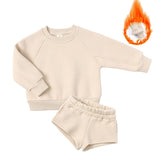 Mqtime 1-12 year old children's sports suit autumn new boys' and girls' long sleeve loose sweater shorts leisure two-piece set