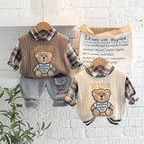 Mqtime New Spring Autumn 3PCS Boys Clothing Set Cartoon Bear Sweater Vest Long Sleeve Shirts Cotton Pants Baby Boys Clothes