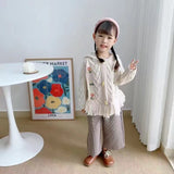 Mqtime Girls Autumn New Korean Version Baby Knitted Sweater Net Red Embroidered Flower Coat Hooded Button Cardigan Sweater Outside