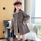 Mqtime Teen Girls Long Plaid Jackets 3-14 Year Kids Winter Warm Wool & Blends Trench Coats Fashion Breasted Outerwear Children Overcoat