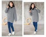 Mqtime Girls Thick Sweater Knitted Cardigan Mid-length Coat Autumn Winter Grey Fashion All-match Teen School Kids Outerwear 10 12 Years