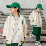 Mqtime teen boys baseball uniform jacket autumn long sleeve letter casual sportswear school children coat casual all-match kids outwear