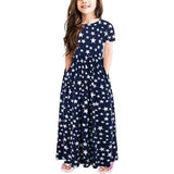 Mqtime Summer Floral Kids Clothes Girls Casual Elegant Children Dresses For Teens Party Fairy Princess Sundress Europe and America