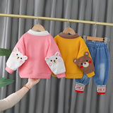 Mqtime Spring Autumn Children Boys Girls 2PCS Clothing Set Embroidery Cartoon Bear Sweatshirts Jeans Pants Baby Girl Sports Suit