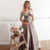 Mqtime Silk Sexy Maternity Photo Shoot Dresses Long Baby Showers Party Evening Pregnancy Maxi Gown Photography Props for Pregnant Women