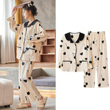 Mqtime Cotton Pajamas For Women Home Wear Loungewear Sleep Tops+Trousers Autumn New M-3XL Large Size Homewear Suit