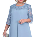 Mqtime Spring Summer Patchwork Elegant Fashion Plus Size Dress Women Three Quarter Lace Sleeves Chic Vestidos Oversized Female Clothes