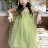 Mqtime Girls Laces Dress Princess Gauze Baby Girls Tutu Green Clothes Kids Casual Summer Children Party Dresses