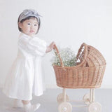 Mqtime Girls Japanese Cotton And Linen Dress Summer New Baby Girl Sailor Collar Cute Puff Sleeve Casual Loose Princess Dresses WT051