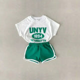 Mqtime 1-5Y baby summer short-sleeved suit boys and girls baby brother and sister letter cotton casual children's shorts sports suit