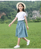 Mqtime Girls Wide Leg Pants  Children Cotton Trousers Summer Thin  Loose Knee Length Teenage Casual Short Pants 5to 14year