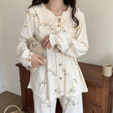 Mqtime Autumn Knitted Cotton Leisure Lounge wear Pajamas Woman Fashion Sleepewear Suit Long Sleeve Print Female Loungewear