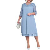 Mqtime Spring Summer Patchwork Elegant Fashion Plus Size Dress Women Three Quarter Lace Sleeves Chic Vestidos Oversized Female Clothes