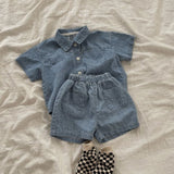 Mqtime Baby Boy Clothes Set Summer New Denim Jeans Short-sleeved Shorts Suit Fashion Denim Lapel Shirt Children Two-piece Clothing Suit