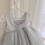 Mqtime Children Clothing 2023 Girls Spring Dress Gauze Princess Elegant Temperament Birthday Sweet Solid Cute Fairy Casual Dress Girls