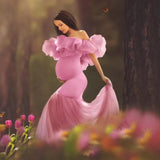 Mqtime Maternity Photoshoot Dresses Mermaid Dress Off Shoulder Tulle Lace Stretch Fabric Prom Gown Photo Shoot Pregnancy Clothes