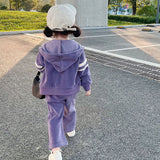 Mqtime Autumn Little Girls Children Clothing Set Two 2Pce Set Purple Hoodies Zipper Jacket +pants Baby Clothes Kids Outfits Sports Suit